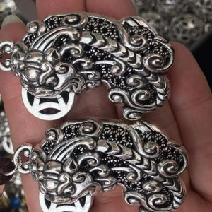 Hand-Carved Tibetan Silver Pixiu Pendant Charm
