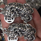 Hand-Carved Tibetan Silver Pixiu Pendant Charm