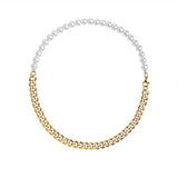 Titanium Steel Pearl Cuban Chain Geometric Punk Style Necklace