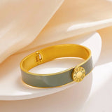 Vintage Enamel Wide 18K Plated Roman Number Bracelet & Bangle