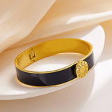 Vintage Enamel Wide 18K Plated Roman Number Bracelet & Bangle