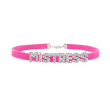 Sexy Rose Red Suede Leather Choker Rhinestone Letters BDSM Jewelry