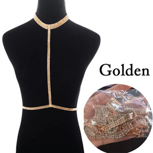Sexy Silver Crystal Choker Body Chain for Women