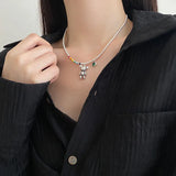 Silver Colorful Bead Bear Charm Necklace Women Jewelry Accessories