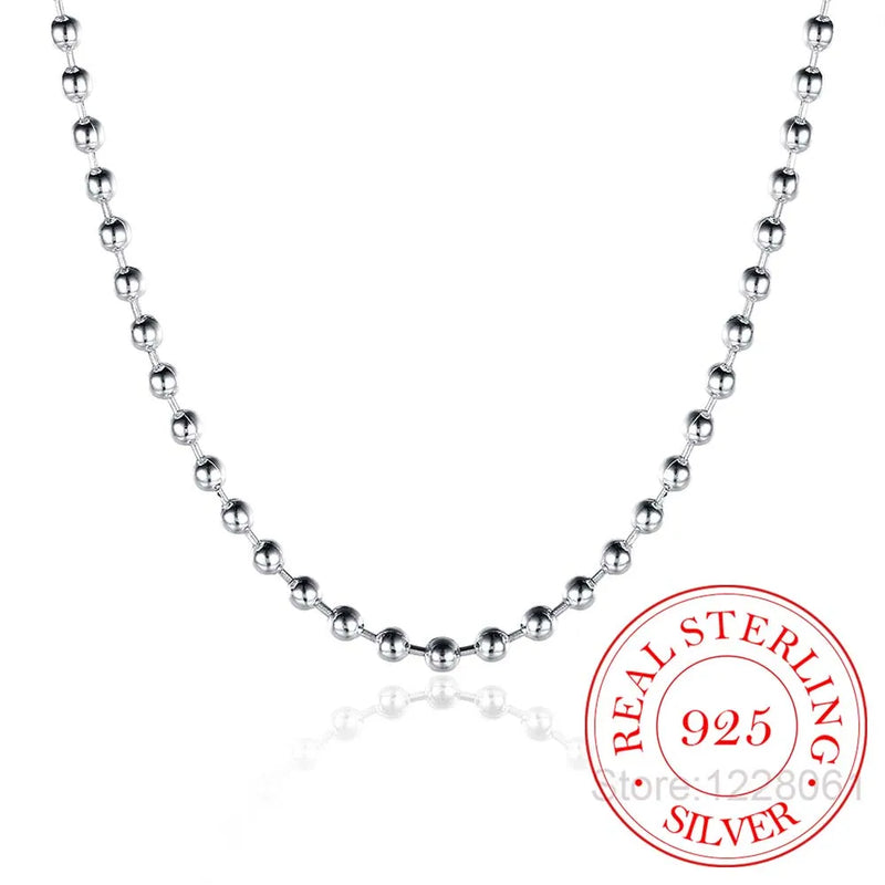 925 Sterling Silver Bead Chain Necklace for Women