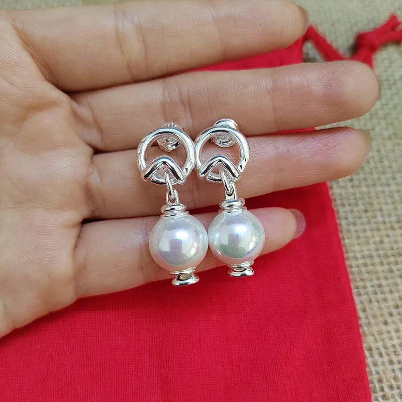 Spanish S925 Silver Pearl Earrings Lightweight Jewelry