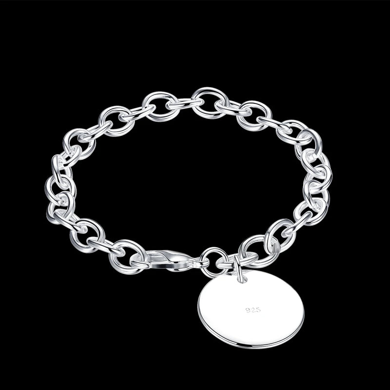 925 Silver Round Card Pendant Bracelet for Wedding