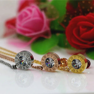 Stainless Steel Crystal Stone Roman Necklace Women Jewelry K0036-2