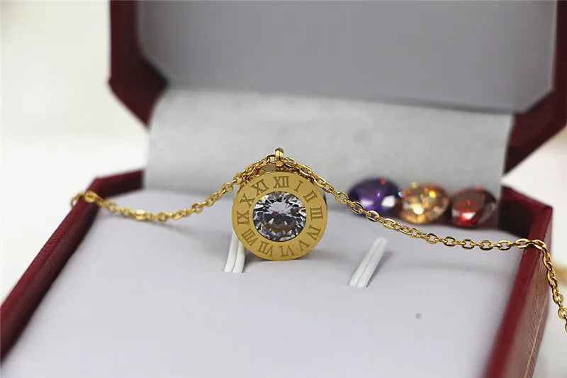 Stainless Steel Crystal Stone Roman Necklace Women Jewelry K0036-2