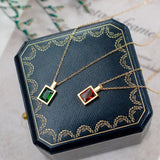 Stainless Steel Square Green Zircon Pendant Necklace for Women