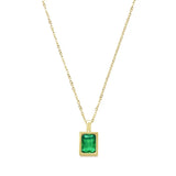 Stainless Steel Square Green Zircon Pendant Necklace for Women