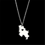Stainless Steel Serbia Map Pendant Necklace for Women Girls Srbija Jewelry