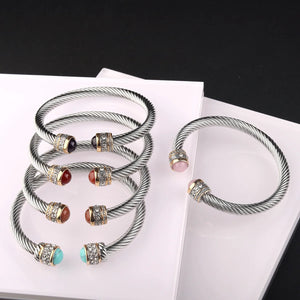Stainless Steel Turquoise Cable Bracelet Adjustable C-type Titanium Steel