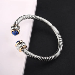 Stainless Steel Turquoise Cable Bracelet Adjustable C-type Titanium Steel
