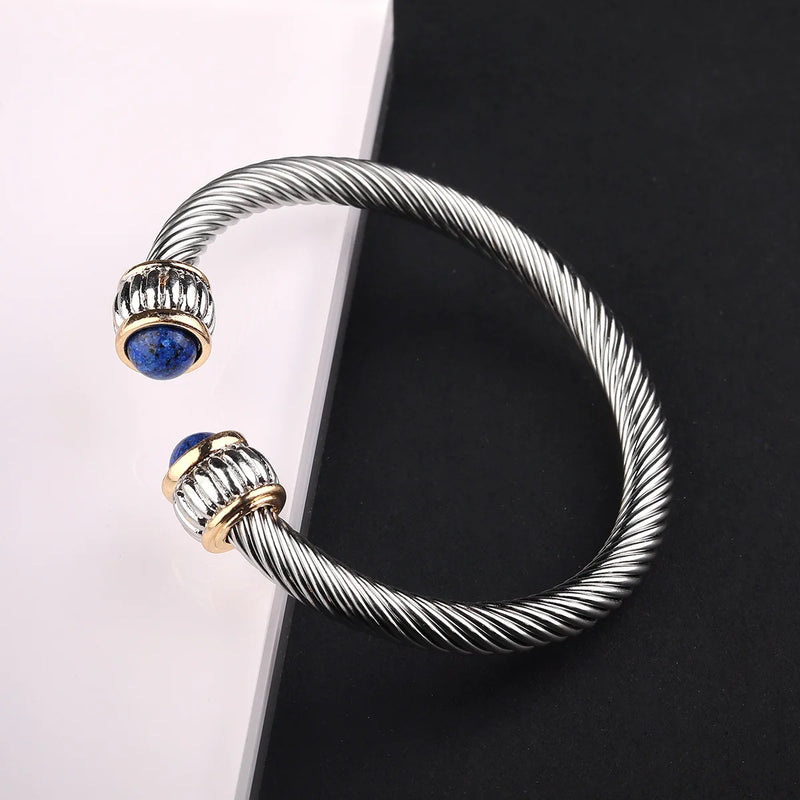 Stainless Steel Turquoise Cable Bracelet Adjustable C-type Titanium Steel