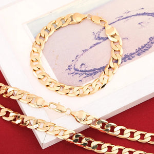 925 Silver Plated 18K 8MM Chain Bracelet Necklace Set