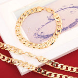 925 Silver Plated 18K 8MM Chain Bracelet Necklace Set