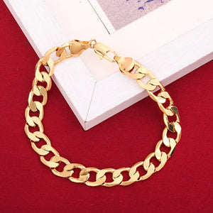 925 Silver Plated 18K 8MM Chain Bracelet Necklace Set