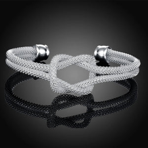 Hot Street 925 Sterling Silver Knotted Net Bangle Cuff Bracelet for Women