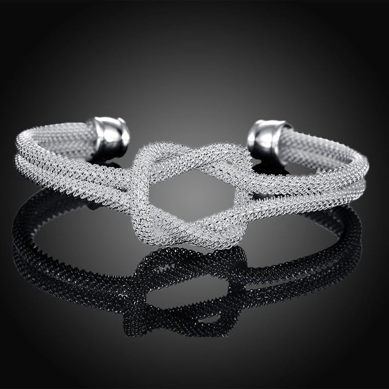 Hot Street 925 Sterling Silver Knotted Net Bangle Cuff Bracelet for Women