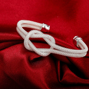 Hot Street 925 Sterling Silver Knotted Net Bangle Cuff Bracelet for Women