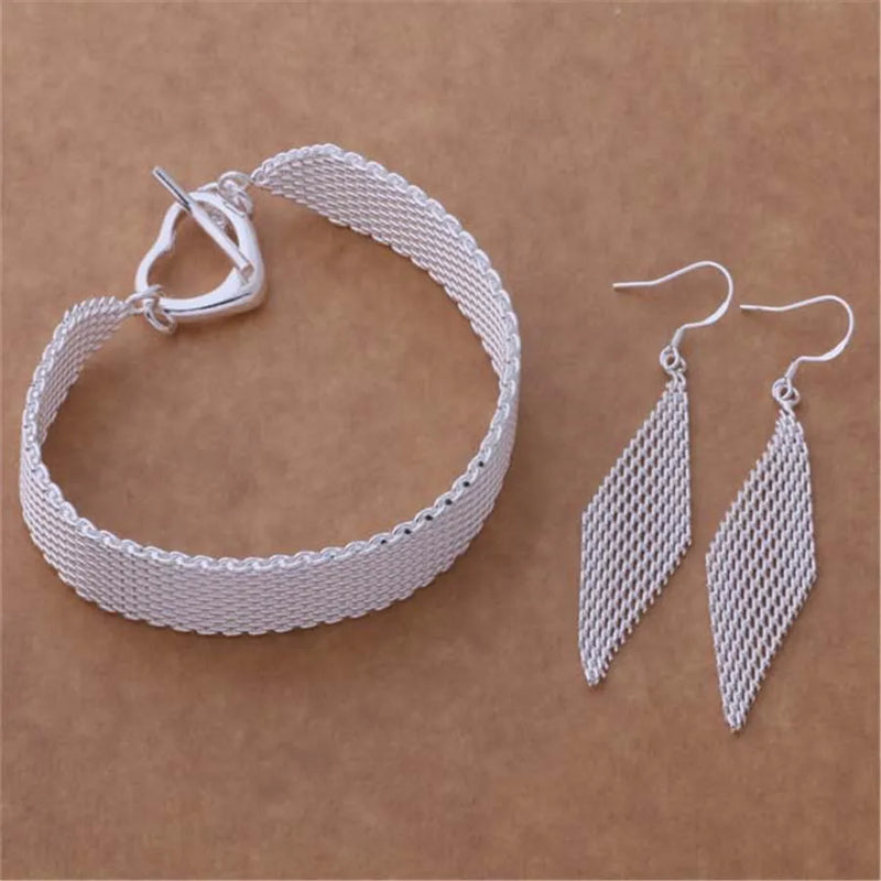 Hot Silver Net Chain Bracelets Earrings Set for Women