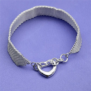 Hot Silver Net Chain Bracelets Earrings Set for Women