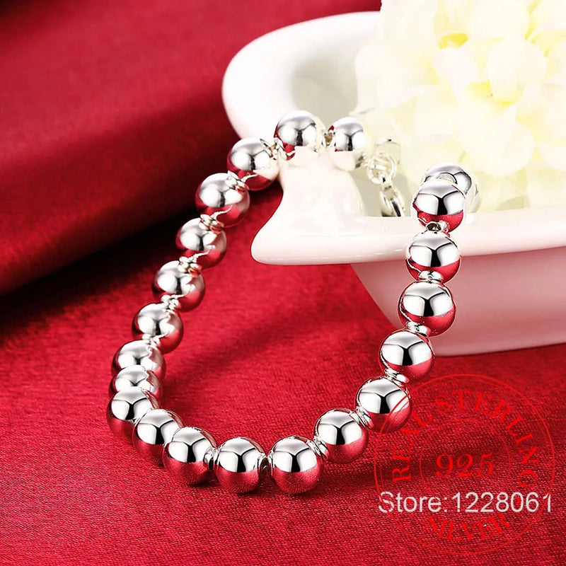 925 Silver Hollow Beads Bracelet - Woman's Fine Jewelry