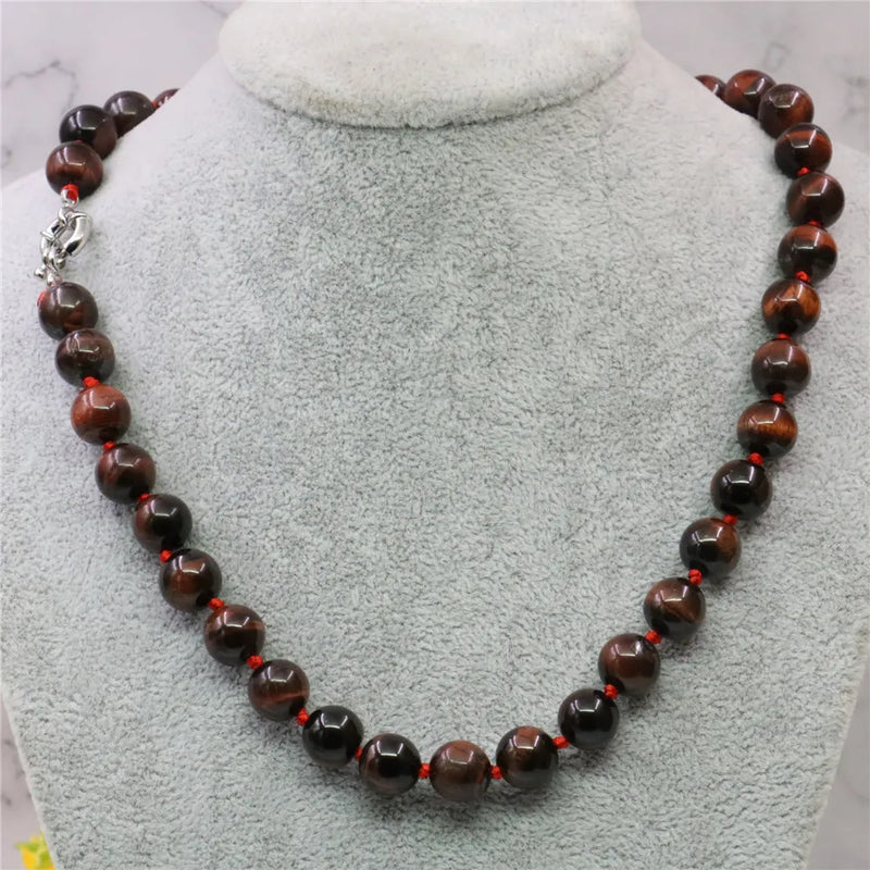 Natural Red Tiger Eye Stone Round Beads Necklace 18inch