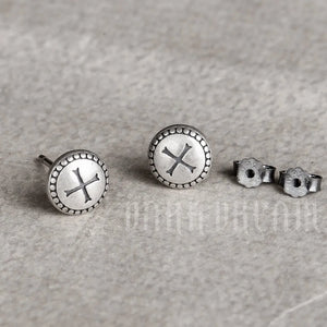 925 Silver Cross Stud Earrings Retro Punk Rock Jewelry