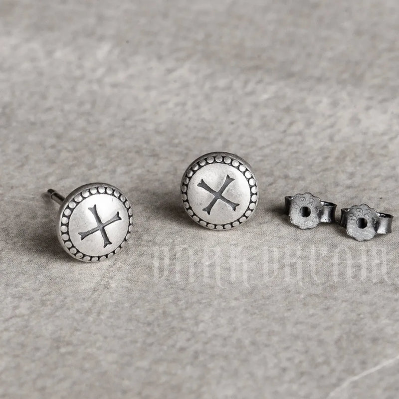 925 Silver Cross Stud Earrings Retro Punk Rock Jewelry