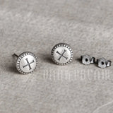 925 Silver Cross Stud Earrings Retro Punk Rock Jewelry