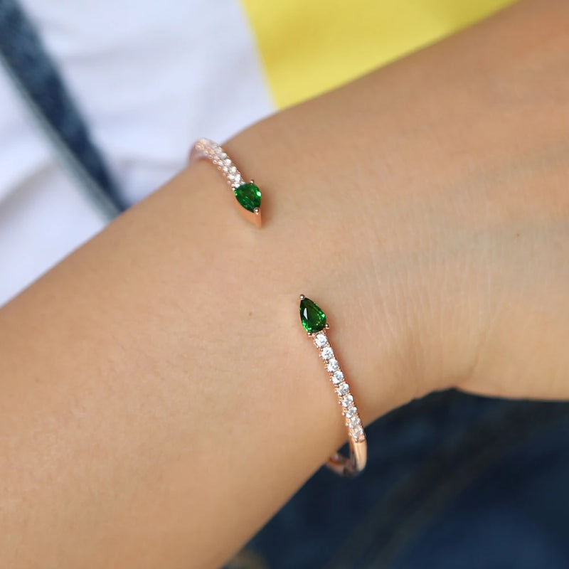 Hot European Rose CZ Crystal Bangle Charm Bracelet For Women