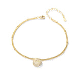S925 Shell Zircon Double Chain Anklet for Women Girls Beach Charm Anklet