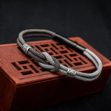 925 Silver Sterling Prayer Buddhism Bracelet Double Knot Woven Amulet