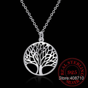 Tree of Life Crystal Pendant Necklace 925 Sterling Silver Women Jewelry