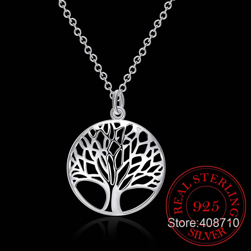 Tree of Life Crystal Pendant Necklace 925 Sterling Silver Women Jewelry