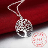 Tree of Life Crystal Pendant Necklace 925 Sterling Silver Women Jewelry