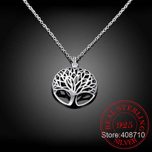 Tree of Life Crystal Pendant Necklace 925 Sterling Silver Women Jewelry