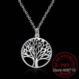 Tree of Life Crystal Pendant Necklace 925 Sterling Silver Women Jewelry