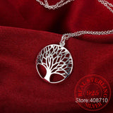 Tree of Life Crystal Pendant Necklace 925 Sterling Silver Women Jewelry