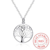 Tree of Life Crystal Pendant Necklace 925 Sterling Silver Women Jewelry