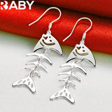 925 Silver Fish Bone Long Drop Earrings Wedding Party Jewelry Gift
