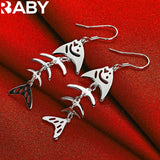 925 Silver Fish Bone Long Drop Earrings Wedding Party Jewelry Gift