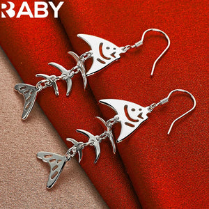 925 Silver Fish Bone Long Drop Earrings Wedding Party Jewelry Gift