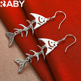925 Silver Fish Bone Long Drop Earrings Wedding Party Jewelry Gift