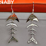 925 Silver Fish Bone Long Drop Earrings Wedding Party Jewelry Gift