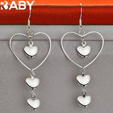 925 Silver Four Heart Long Drop Earrings Romantic Wedding Party Jewelry