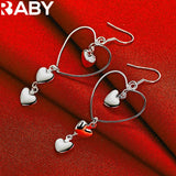 925 Silver Four Heart Long Drop Earrings Romantic Wedding Party Jewelry