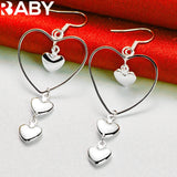 925 Silver Four Heart Long Drop Earrings Romantic Wedding Party Jewelry